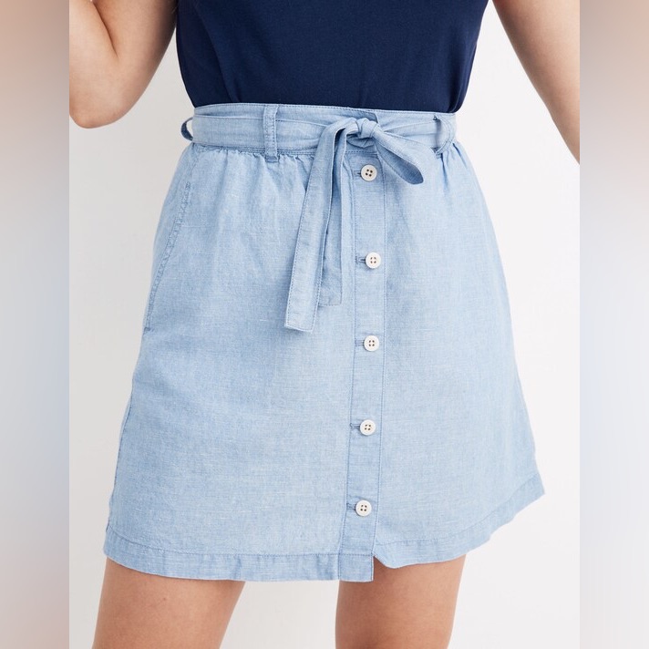 Madewell Denim Button-Front Tie Mini Skirt Harlow Wash Sz 0